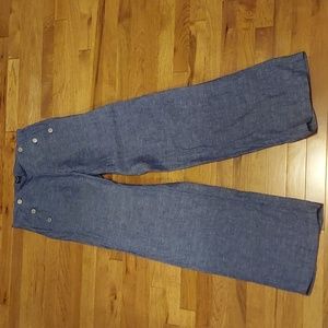 Jones New York, Linen, High Waist, Flowy, Wide Leg Palazzo Pants. Blue. Medium